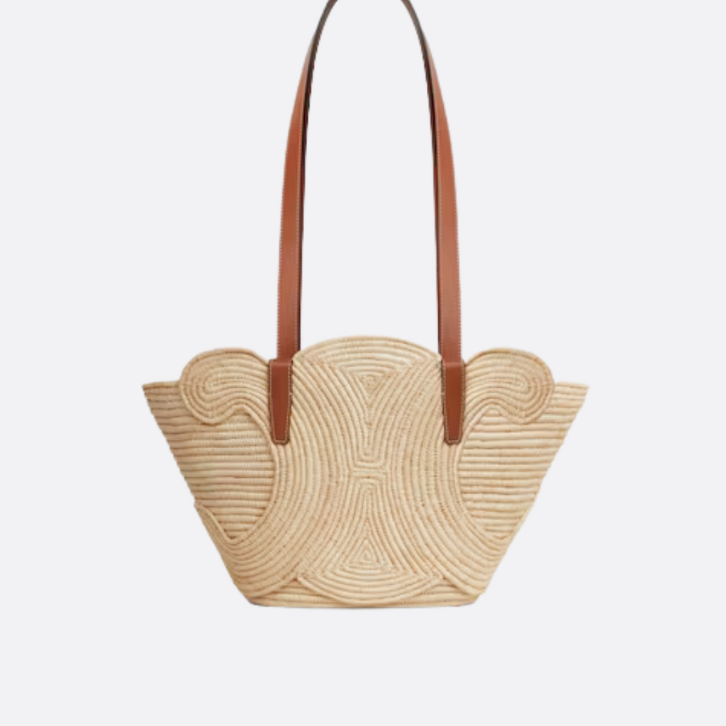 CELINE CLASSIC BREADING BASKET IN SMALL WITH BRAIDED TRIOMPHE MADE OF RAFFIA AND CALFSKIN