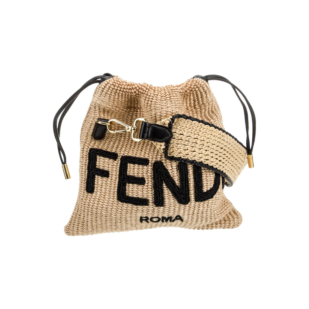 FENDI SACK SMALL WOVEN STRAW BAG IN BEIGE