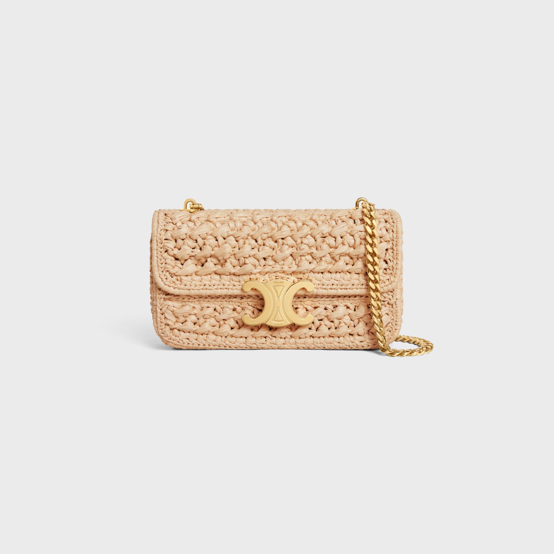 CLAUDE SHOULDER BAG WITH CHAIN IN RAFFIA WITH FABRIC EFFECT