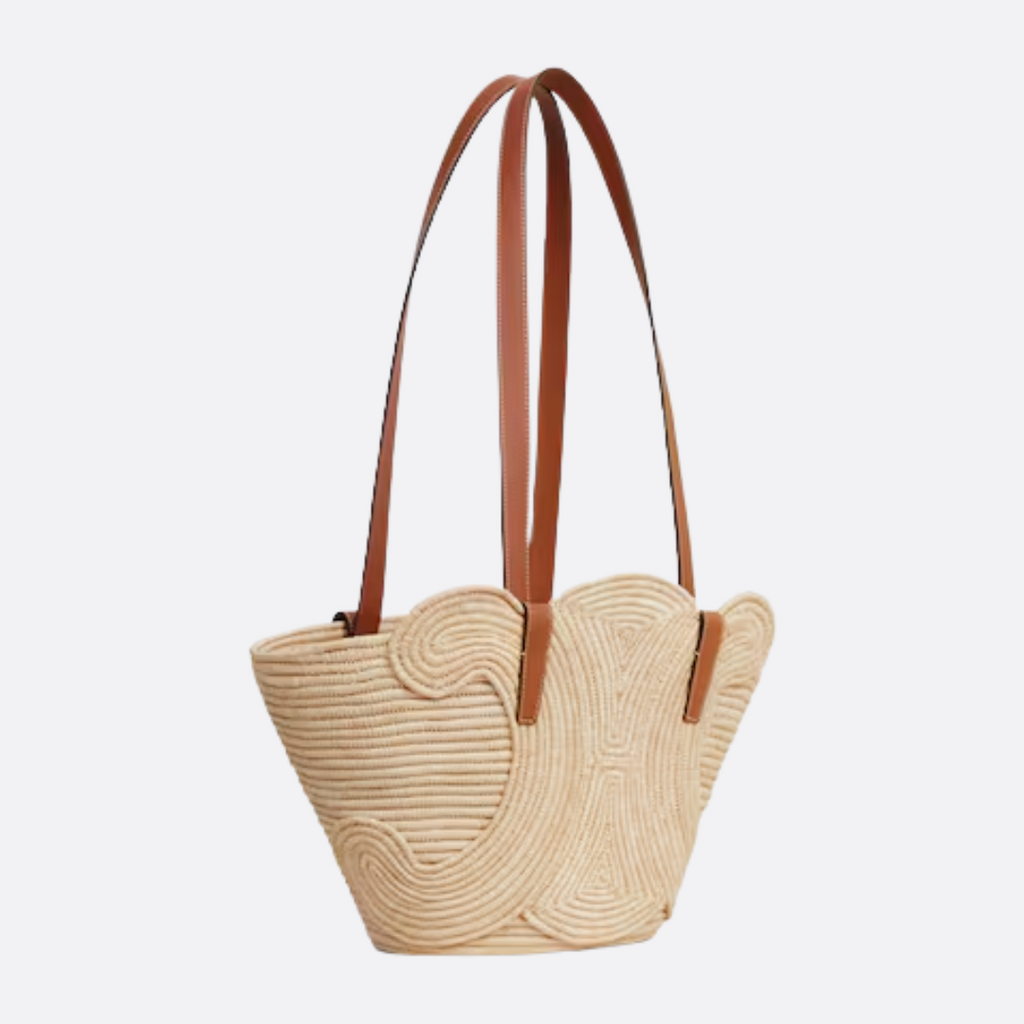 CELINE CLASSIC BREADING BASKET IN SMALL WITH BRAIDED TRIOMPHE MADE OF RAFFIA AND CALFSKIN