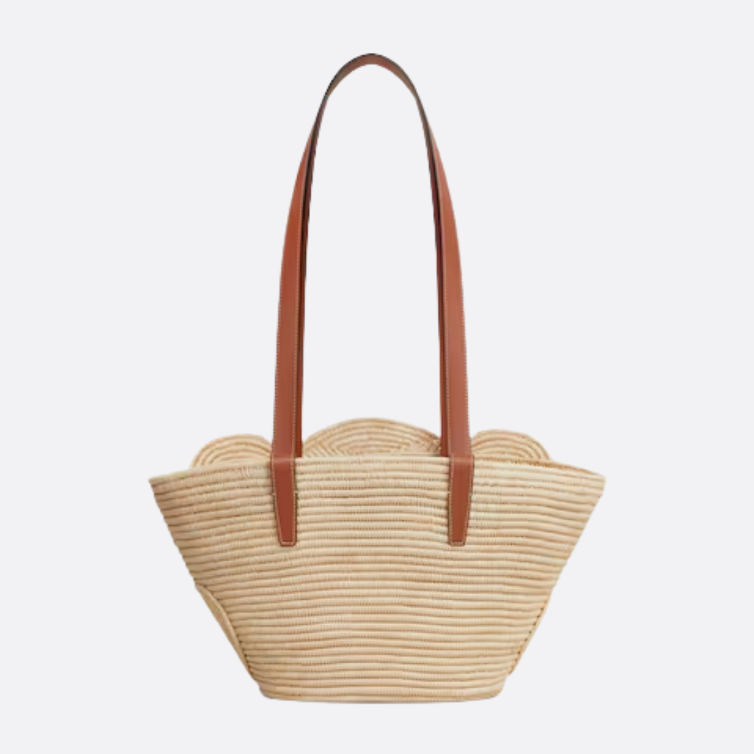 CELINE CLASSIC BREADING BASKET IN SMALL WITH BRAIDED TRIOMPHE MADE OF RAFFIA AND CALFSKIN