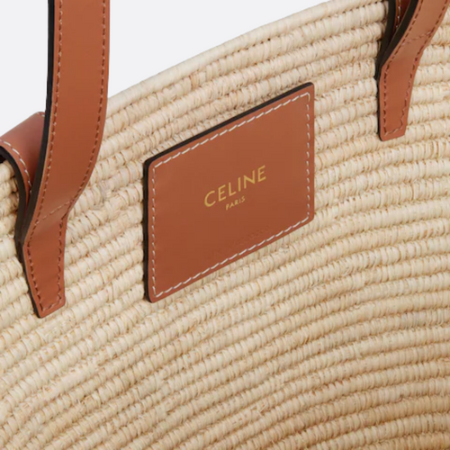 CELINE CLASSIC BREADING BASKET IN SMALL WITH BRAIDED TRIOMPHE MADE OF RAFFIA AND CALFSKIN