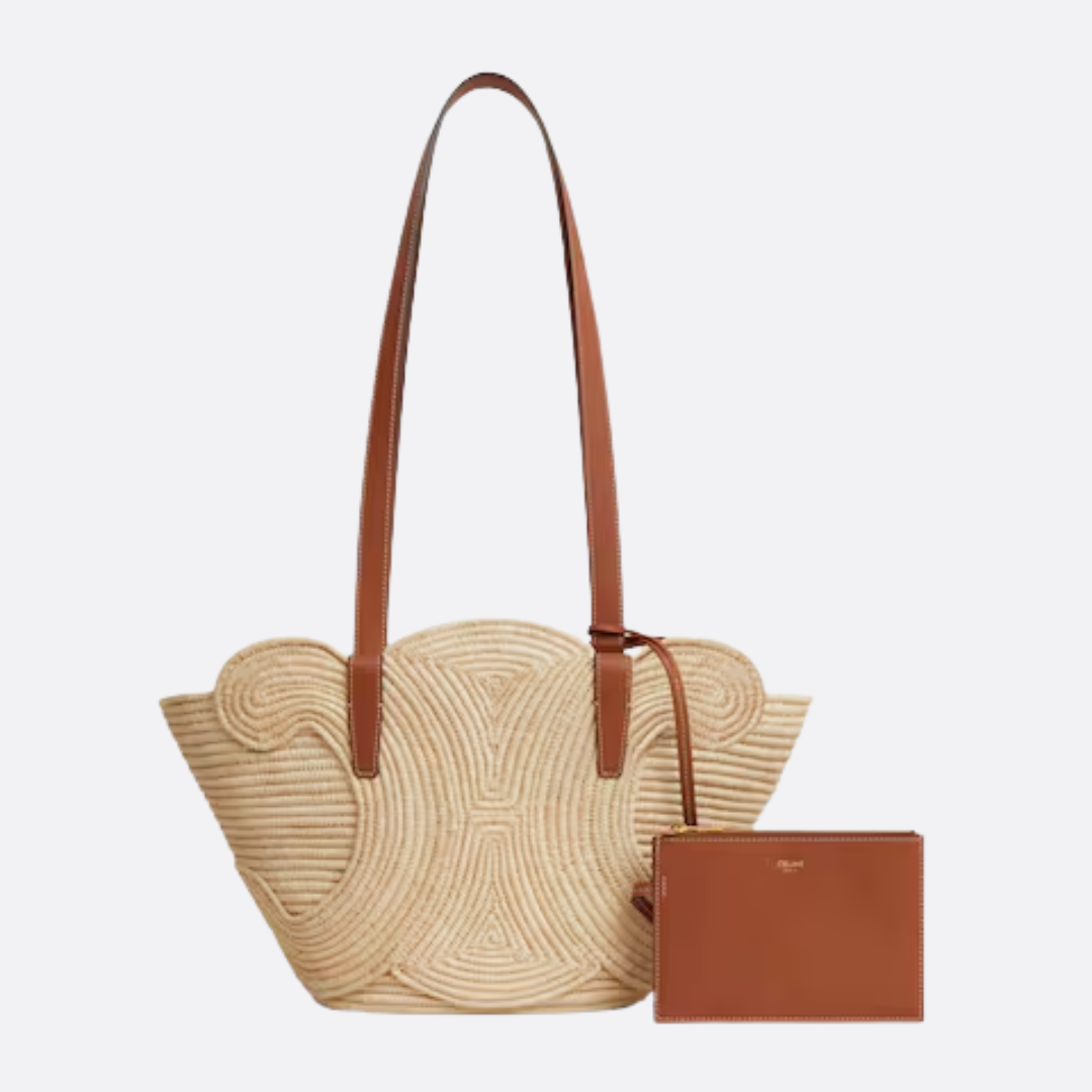 CELINE CLASSIC BREADING BASKET IN SMALL WITH BRAIDED TRIOMPHE MADE OF RAFFIA AND CALFSKIN