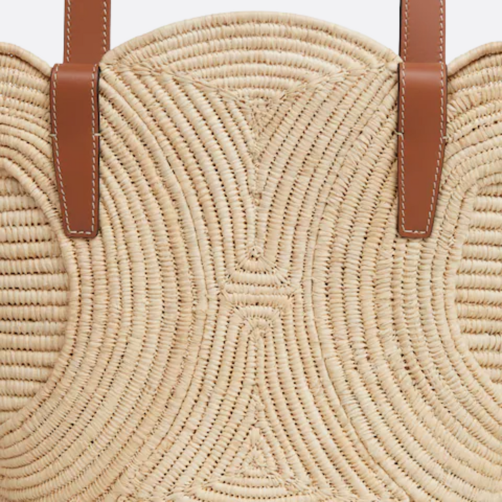 CELINE CLASSIC BREADING BASKET IN SMALL WITH BRAIDED TRIOMPHE MADE OF RAFFIA AND CALFSKIN