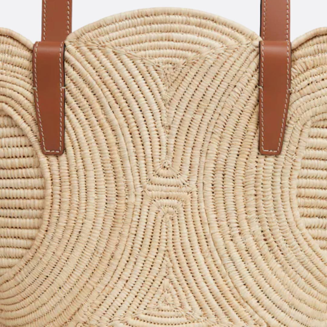 CELINE CLASSIC BREADING BASKET IN SMALL WITH BRAIDED TRIOMPHE MADE OF RAFFIA AND CALFSKIN