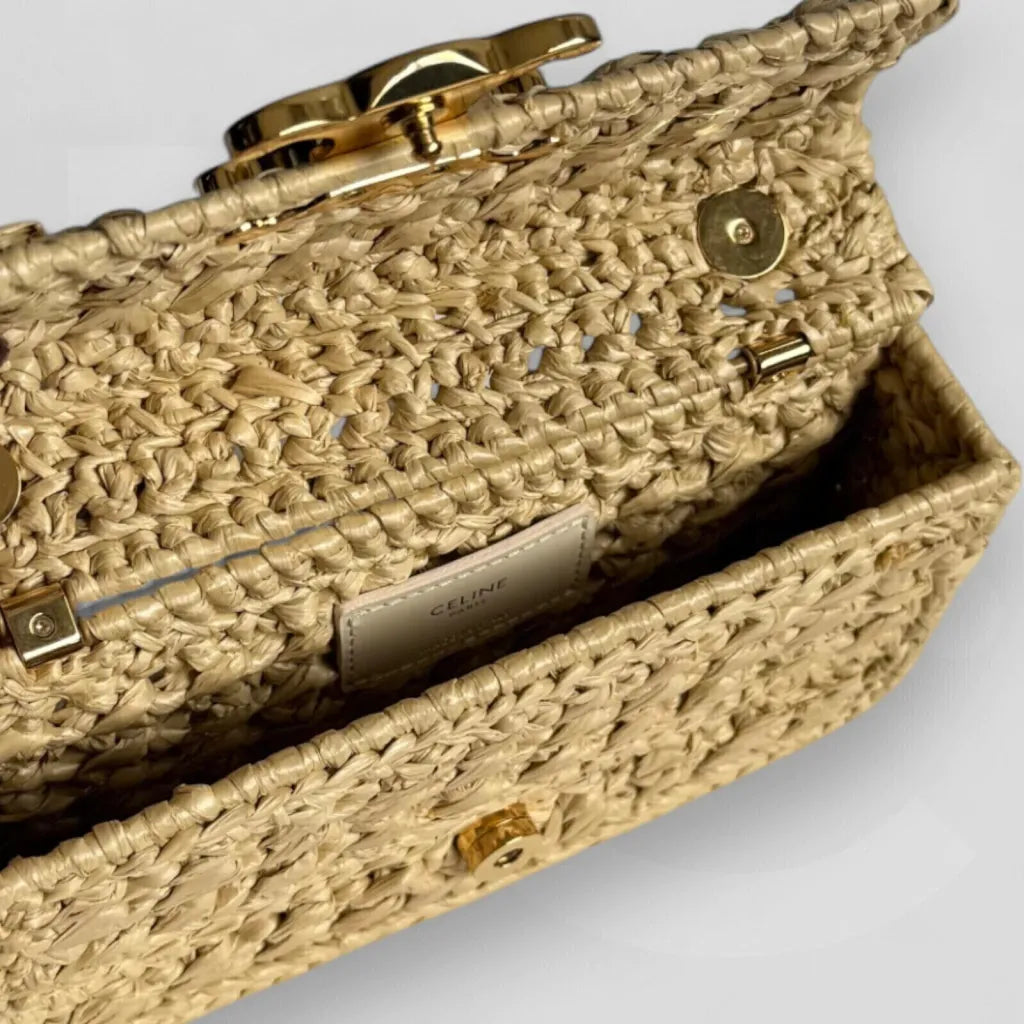 CLAUDE SHOULDER BAG WITH CHAIN IN RAFFIA WITH FABRIC EFFECT