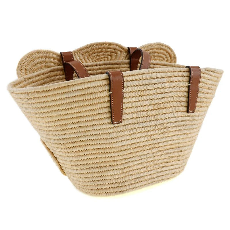 CELINE CLASSIC BREADING BASKET IN SMALL WITH BRAIDED TRIOMPHE MADE OF RAFFIA AND CALFSKIN