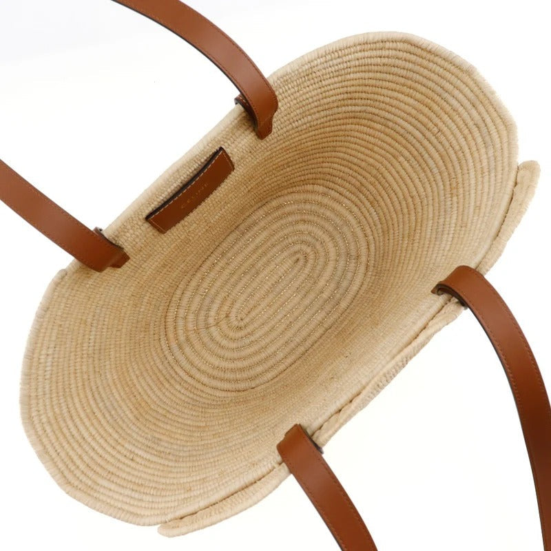 CELINE CLASSIC BREADING BASKET IN SMALL WITH BRAIDED TRIOMPHE MADE OF RAFFIA AND CALFSKIN