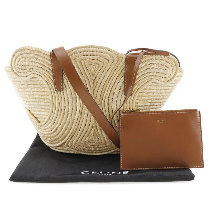 CELINE CLASSIC BREADING BASKET IN SMALL WITH BRAIDED TRIOMPHE MADE OF RAFFIA AND CALFSKIN
