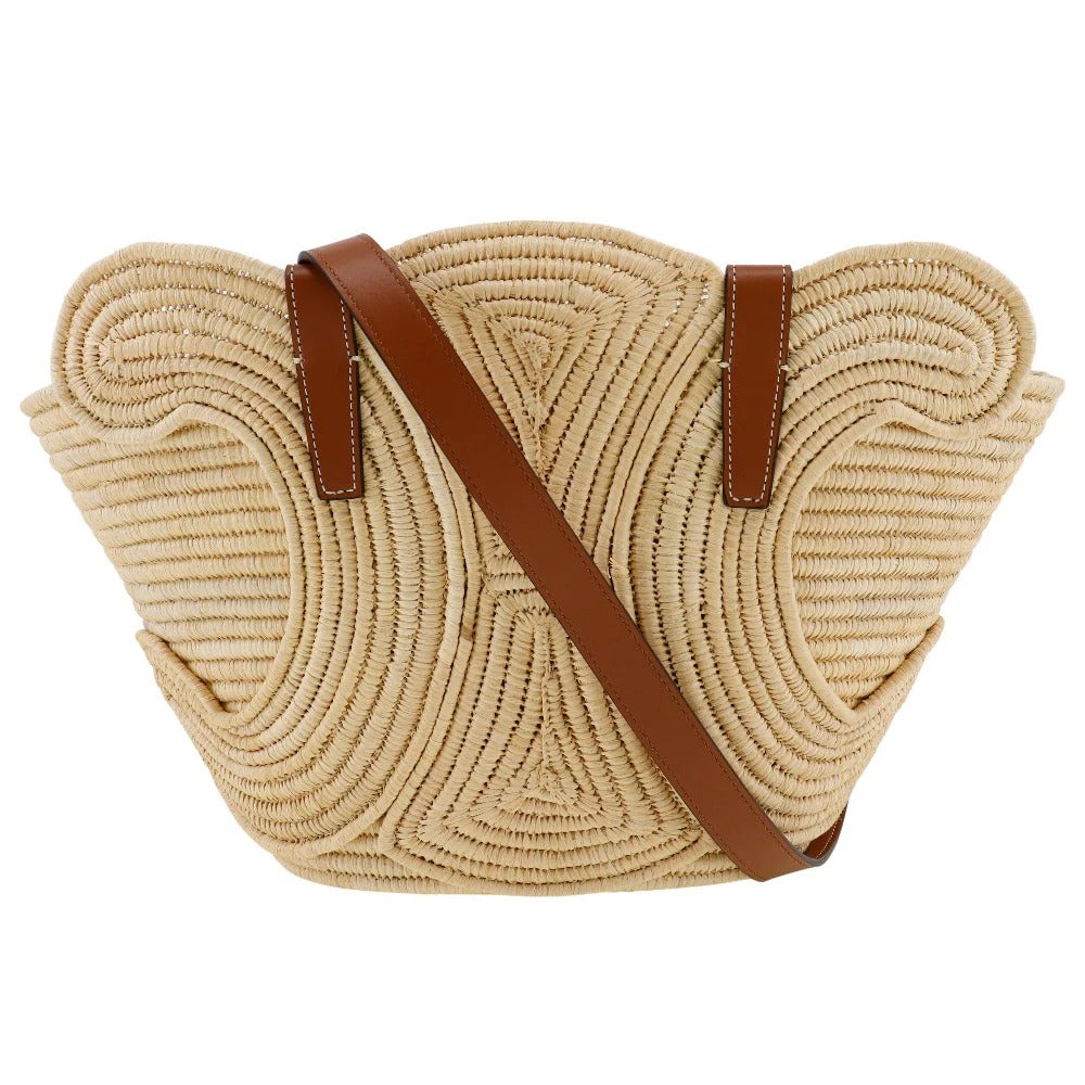 CELINE CLASSIC BREADING BASKET IN SMALL WITH BRAIDED TRIOMPHE MADE OF RAFFIA AND CALFSKIN